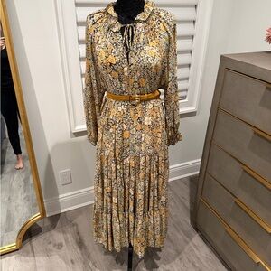 Free People Long Sleeve Floral Dress - Yellow and Black